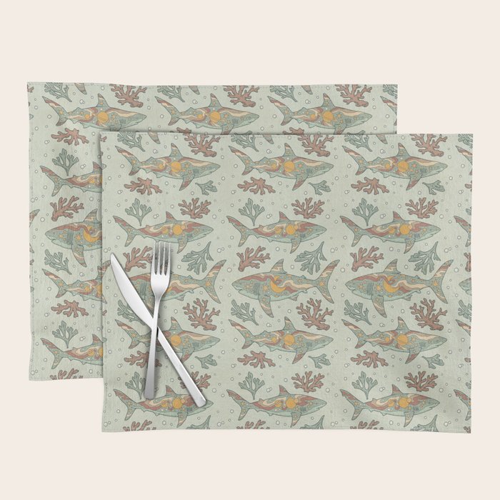 Midnight Swim | Dusty Sunset Palette | Ocean Shark Art Placemat Gallery Image 1