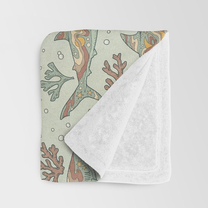 Midnight Swim | Dusty Sunset Palette | Ocean Shark Art Throw Blanket Gallery Image 3