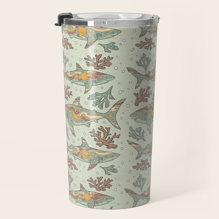 Midnight Swim | Dusty Sunset Palette | Ocean Shark Art Travel Mug Gallery Image 3