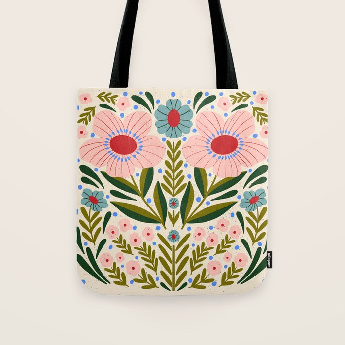Folksy Floral  Tote Bag Gallery Image 1