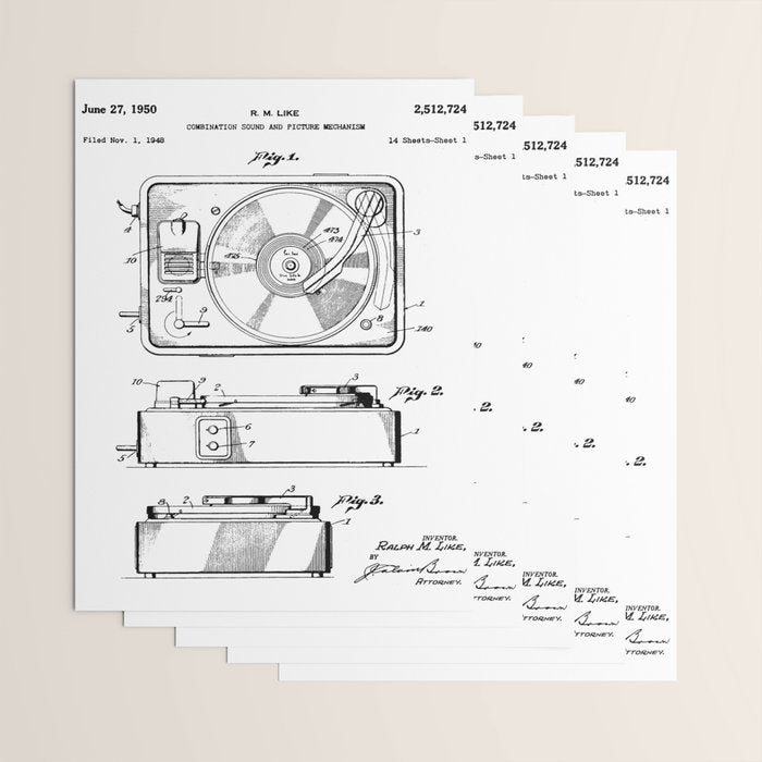 Record Player Patent - Vinyl Fan Music Lover Art - White Wrapping Paper Gallery Image 3
