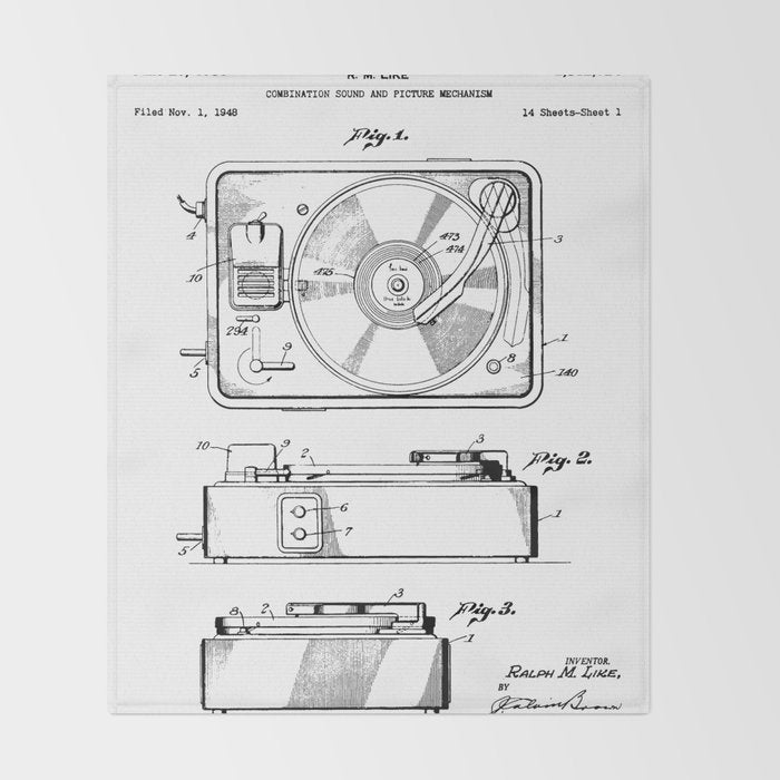 Record Player Patent - Vinyl Fan Music Lover Art - White Throw Blanket Gallery Image 2