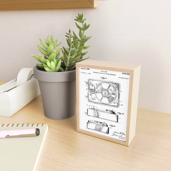 Record Player Patent - Vinyl Fan Music Lover Art - White Mini Art Print Gallery Image 2