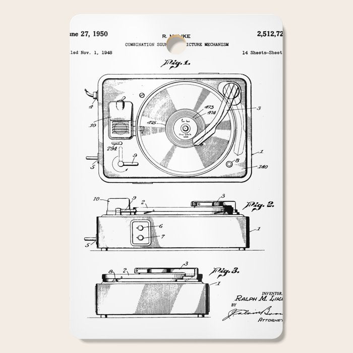 Record Player Patent - Vinyl Fan Music Lover Art - White Cutting Board Gallery Image 1