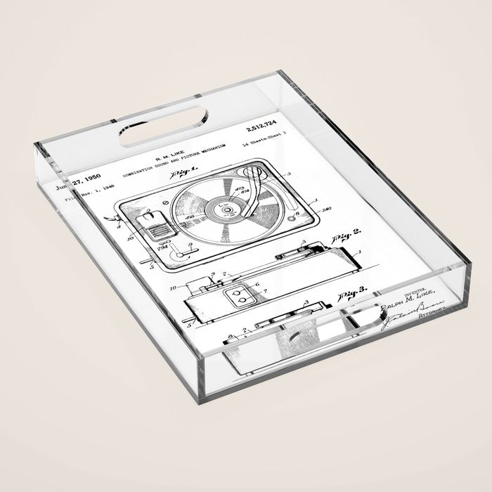 Record Player Patent - Vinyl Fan Music Lover Art - White Acrylic Tray Gallery Image 1