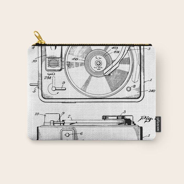 Record Player Patent - Vinyl Fan Music Lover Art - White Carry All Pouch Gallery Image 1