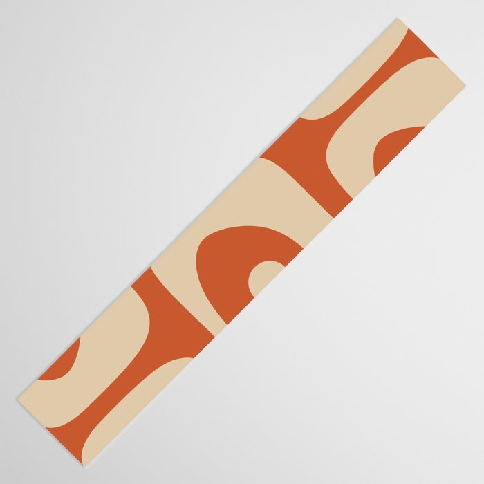 Mid Century Modern Piquet Abstract Pattern in Mid Mod Burnt Orange and Beige Table Runner Gallery Image 3