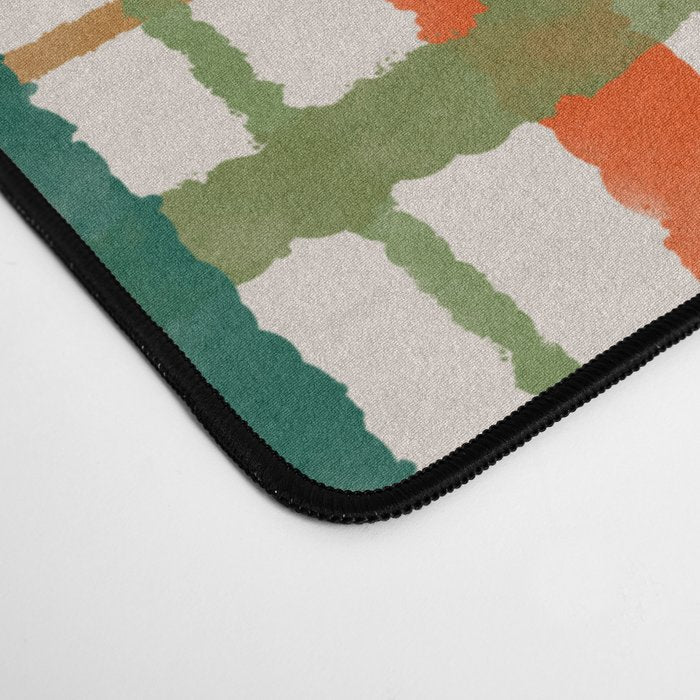 Rustic Retro Painted Plaid Pattern in Woodland Orange-Red Green Ochre Beige Desk Mat Gallery Image 4