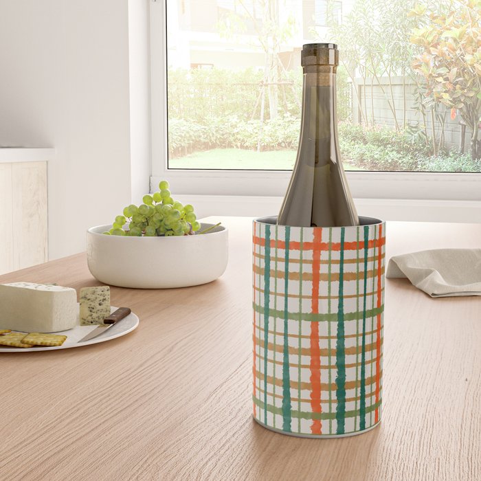 Rustic Retro Painted Plaid Pattern in Woodland Orange-Red Green Ochre Beige Wine Chiller Gallery Image 4
