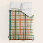 Rustic Retro Painted Plaid Pattern in Woodland Orange-Red Green Ochre Beige Duvet Cover Gallery Image 6