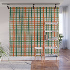 Rustic Retro Painted Plaid Pattern in Woodland Orange-Red Green Ochre Beige Wall Mural Gallery Image 1