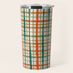 Rustic Retro Painted Plaid Pattern in Woodland Orange-Red Green Ochre Beige Travel Mug Gallery Image 1