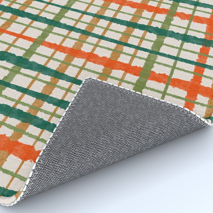 Rustic Retro Painted Plaid Pattern in Woodland Orange-Red Green Ochre Beige Rug Gallery Image 4
