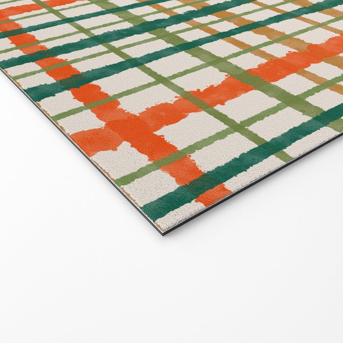 Rustic Retro Painted Plaid Pattern in Woodland Orange-Red Green Ochre Beige Welcome Mat Gallery Image 2