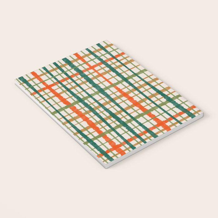 Rustic Retro Painted Plaid Pattern in Woodland Orange-Red Green Ochre Beige Notebook Gallery Image 3
