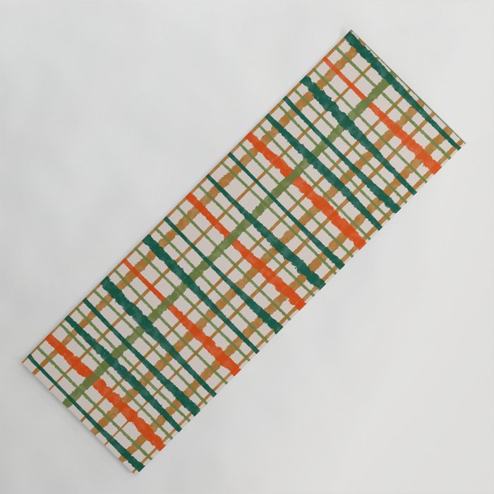 Rustic Retro Painted Plaid Pattern in Woodland Orange-Red Green Ochre Beige Yoga Mat Gallery Image 1