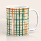Rustic Retro Painted Plaid Pattern in Woodland Orange-Red Green Ochre Beige Coffee Mug Gallery Image 1