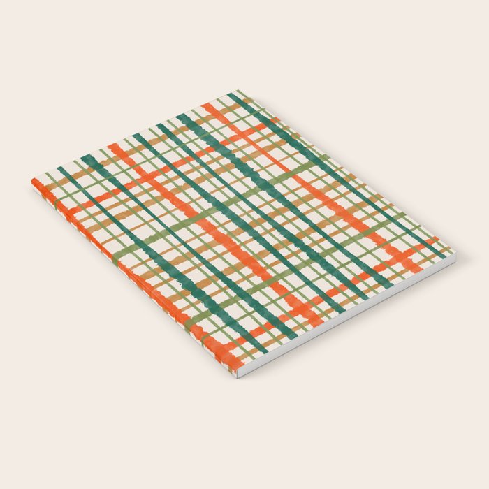 Rustic Retro Painted Plaid Pattern in Woodland Orange-Red Green Ochre Beige Notebook Gallery Image 2