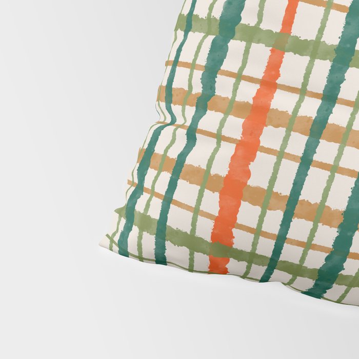Rustic Retro Painted Plaid Pattern in Woodland Orange-Red Green Ochre Beige Pillow Sham Gallery Image 4