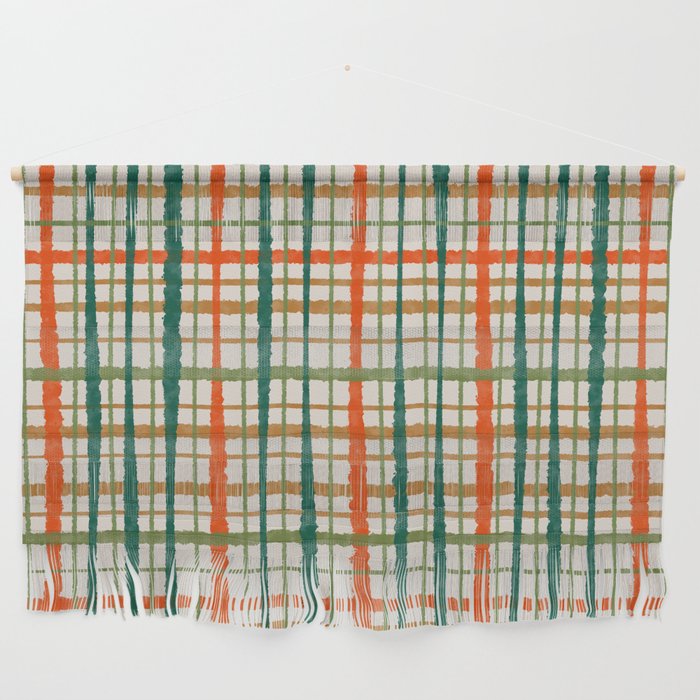 Rustic Retro Painted Plaid Pattern in Woodland Orange-Red Green Ochre Beige Wall Hanging Gallery Image 1