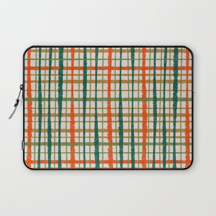 Rustic Retro Painted Plaid Pattern in Woodland Orange-Red Green Ochre Beige Laptop Sleeve Gallery Image 1