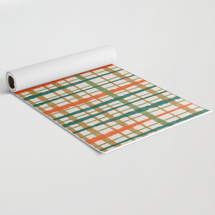 Rustic Retro Painted Plaid Pattern in Woodland Orange-Red Green Ochre Beige Yoga Mat Gallery Image 2