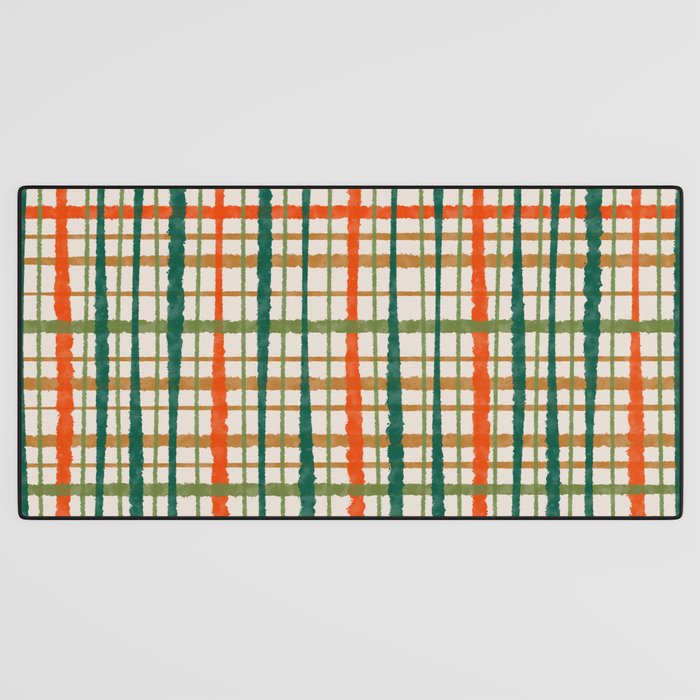 Rustic Retro Painted Plaid Pattern in Woodland Orange-Red Green Ochre Beige Desk Mat Gallery Image 3