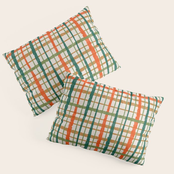 Rustic Retro Painted Plaid Pattern in Woodland Orange-Red Green Ochre Beige Pillow Sham Gallery Image 1