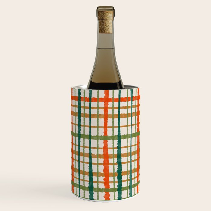 Rustic Retro Painted Plaid Pattern in Woodland Orange-Red Green Ochre Beige Wine Chiller Gallery Image 1