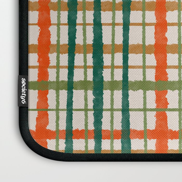 Rustic Retro Painted Plaid Pattern in Woodland Orange-Red Green Ochre Beige Laptop Sleeve Gallery Image 3