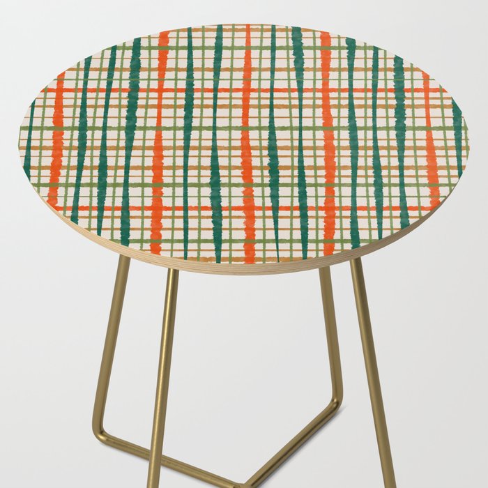Rustic Retro Painted Plaid Pattern in Woodland Orange-Red Green Ochre Beige Side Table Gallery Image 2