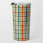 Rustic Retro Painted Plaid Pattern in Woodland Orange-Red Green Ochre Beige Travel Mug Gallery Image 3