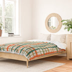 Rustic Retro Painted Plaid Pattern in Woodland Orange-Red Green Ochre Beige Duvet Cover Gallery Image 2