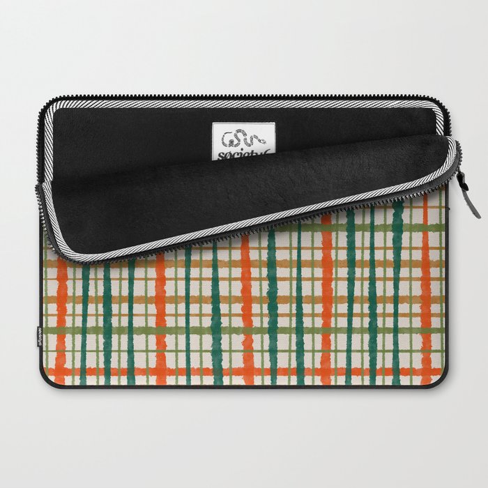 Rustic Retro Painted Plaid Pattern in Woodland Orange-Red Green Ochre Beige Laptop Sleeve Gallery Image 2