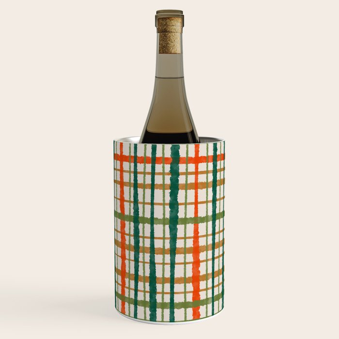 Rustic Retro Painted Plaid Pattern in Woodland Orange-Red Green Ochre Beige Wine Chiller Gallery Image 2