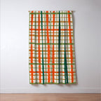 Rustic Retro Painted Plaid Pattern in Woodland Orange-Red Green Ochre Beige Window Curtain Gallery Image 3