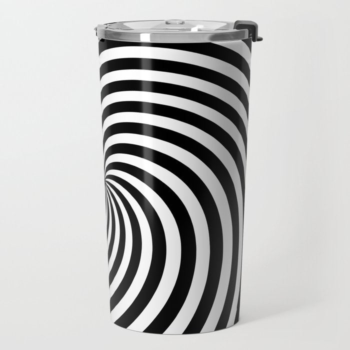 Black And White Op Art Spiral Travel Mug Gallery Image 2