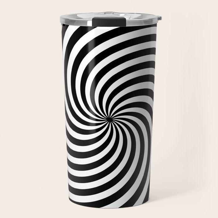 Black And White Op Art Spiral Travel Mug Gallery Image 1