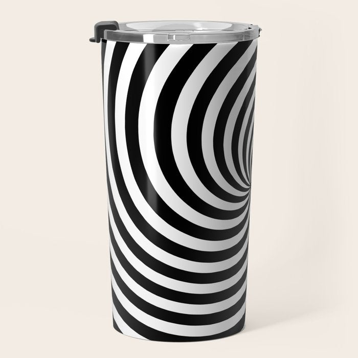 Black And White Op Art Spiral Travel Mug Gallery Image 3