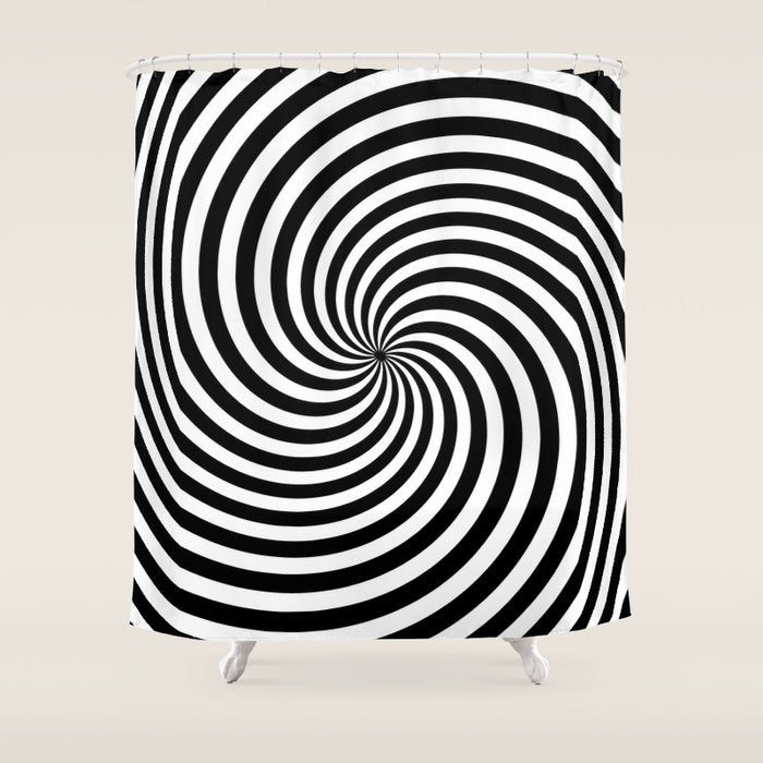 Black And White Op Art Spiral Shower Curtain Gallery Image 1