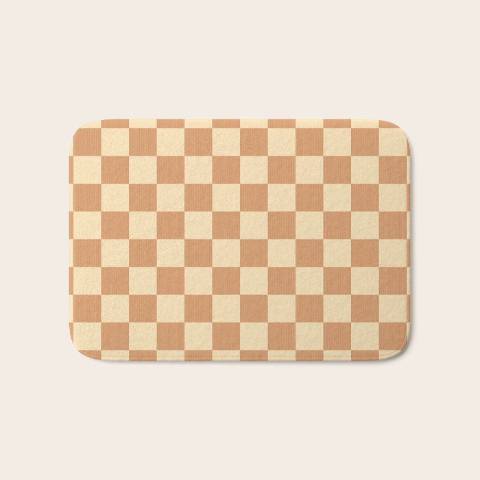 Textured Plaid pattern brown and cream Bath Mat Gallery Image 1