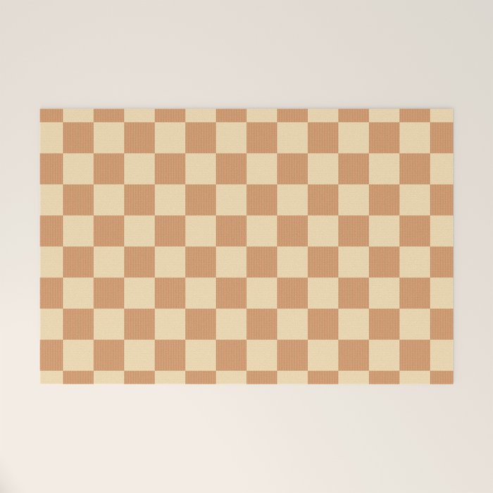 Textured Plaid pattern brown and cream Welcome Mat Gallery Image 1
