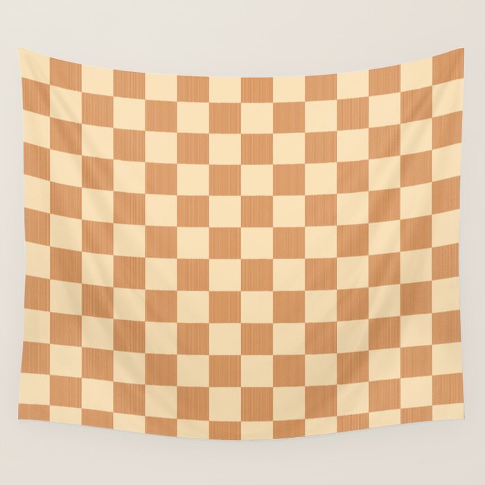 Textured Plaid pattern brown and cream Wall Tapestry Gallery Image 4