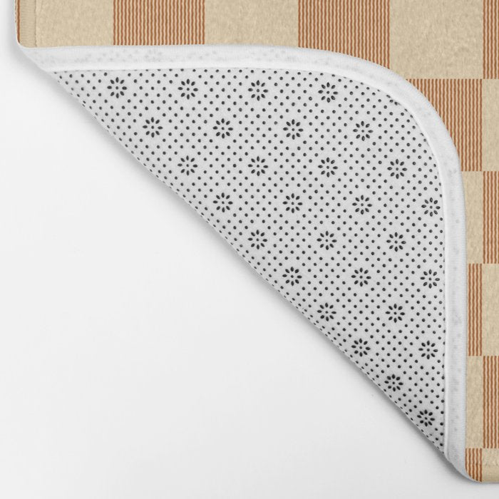Textured Plaid pattern brown and cream Bath Mat Gallery Image 2