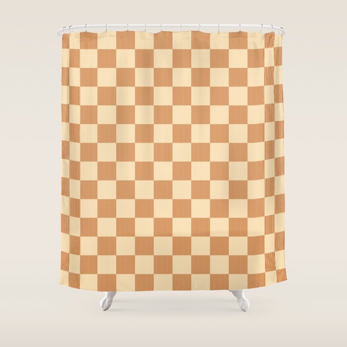 Textured Plaid pattern brown and cream Shower Curtain Gallery Image 1