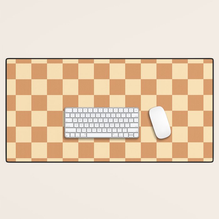 Textured Plaid pattern brown and cream Desk Mat Gallery Image 1