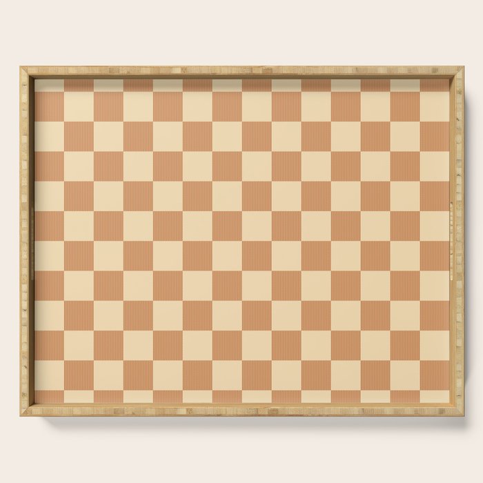 Textured Plaid pattern brown and cream Serving Tray Gallery Image 1