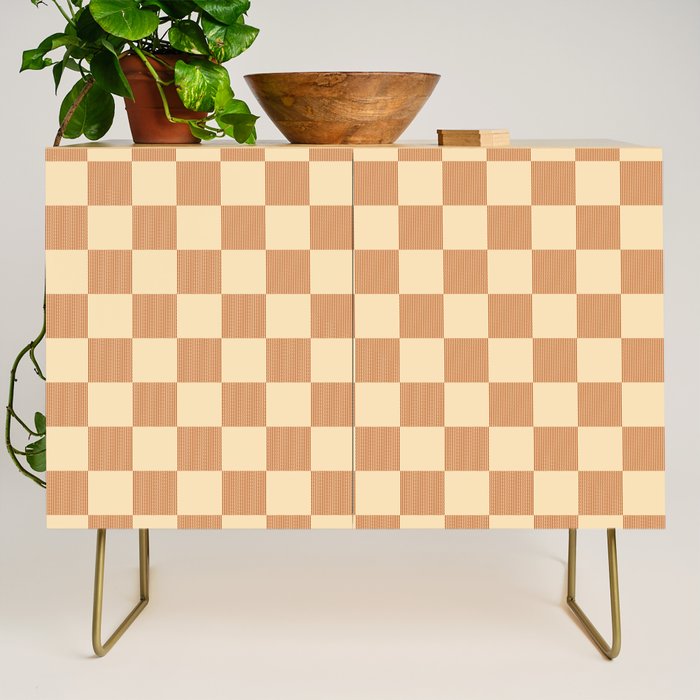 Textured Plaid pattern brown and cream Credenza Gallery Image 1
