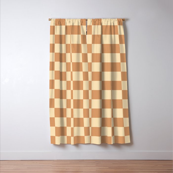Textured Plaid pattern brown and cream Window Curtain Gallery Image 3