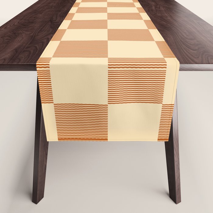 Textured Plaid pattern brown and cream Table Runner Gallery Image 1